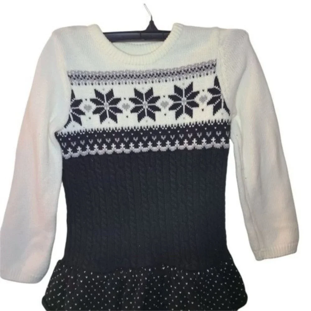 Gymboree Joyful Holiday Fair Isle Sweater Dress Black White Size 6 Years Girls C